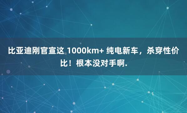 比亚迪刚官宣这 1000km+ 纯电新车,杀穿性价比!根本没对手啊.