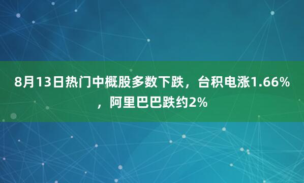 8月13日热门中概股多数下跌，台积电涨1.66%，阿里巴巴跌约2%