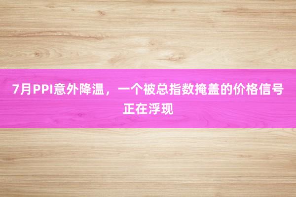 7月PPI意外降温，一个被总指数掩盖的价格信号正在浮现