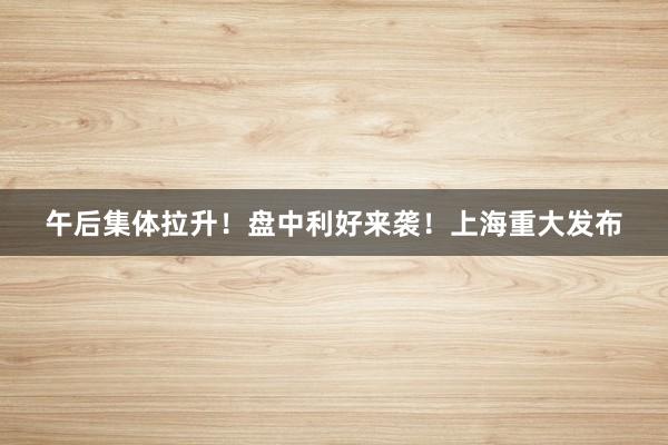 午后集体拉升！盘中利好来袭！上海重大发布