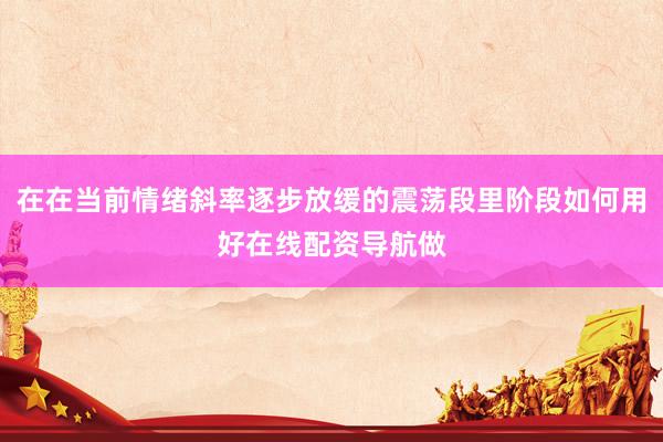 在在当前情绪斜率逐步放缓的震荡段里阶段如何用好在线配资导航做