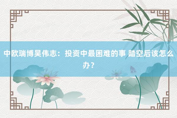 中欧瑞博吴伟志：投资中最困难的事 踏空后该怎么办？