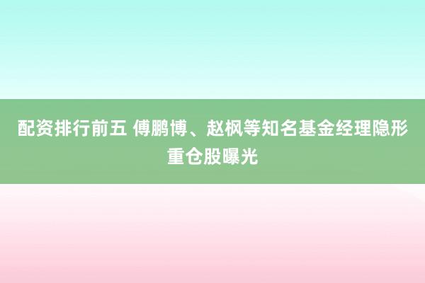 配资排行前五 傅鹏博、赵枫等知名基金经理隐形重仓股曝光