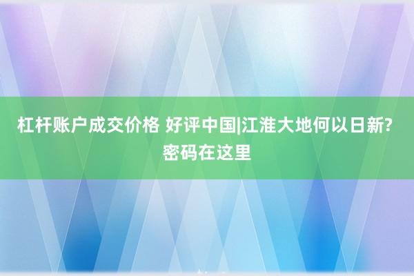 杠杆账户成交价格 好评中国|江淮大地何以日新? 密码在这里