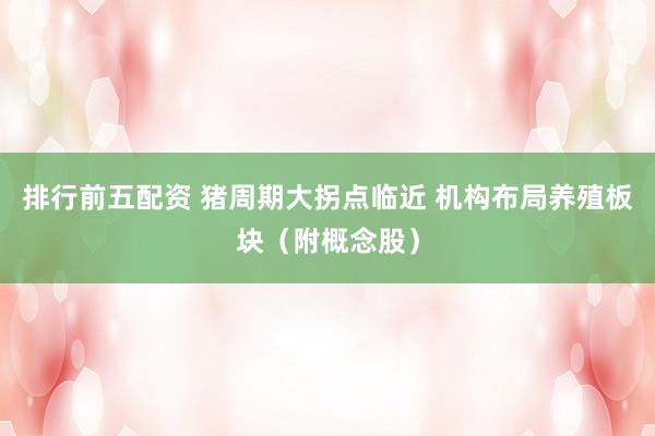 排行前五配资 猪周期大拐点临近 机构布局养殖板块（附概念股）