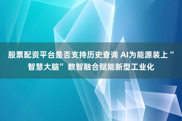 股票配资平台是否支持历史查询 AI为能源装上“智慧大脑” 数智融合赋能新型工业化