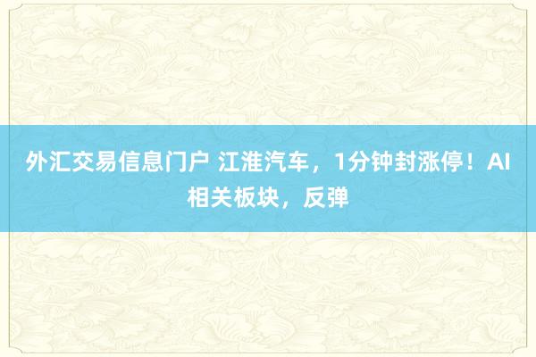 外汇交易信息门户 江淮汽车，1分钟封涨停！AI相关板块，反弹