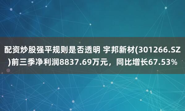配资炒股强平规则是否透明 宇邦新材(301266.SZ)前三季净利润8837.69万元，同比增长67.53%