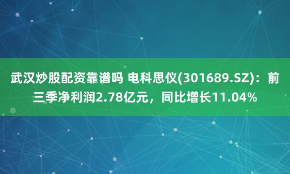 武汉炒股配资靠谱吗 电科思仪(301689.SZ)：前三季净利润2.78亿元，同比增长11.04%